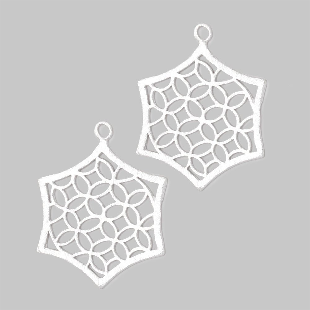 33x30mm Silver Plated Brushed Filigree Hexagon Charm Set of 2 pieces - Beadsofcambay.com