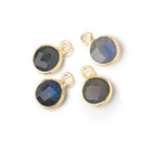 7mm Vermeil Bezel Black Labradorite faceted coin focal Pendant Set of 4 pieces - BeadsofCambay.com