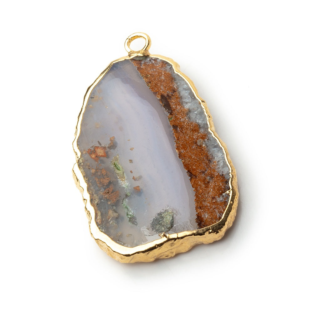 27x18mm Gold Leafed Blue Chalcedony & Matrix plain slice 1 Pendant - BeadsofCambay.com