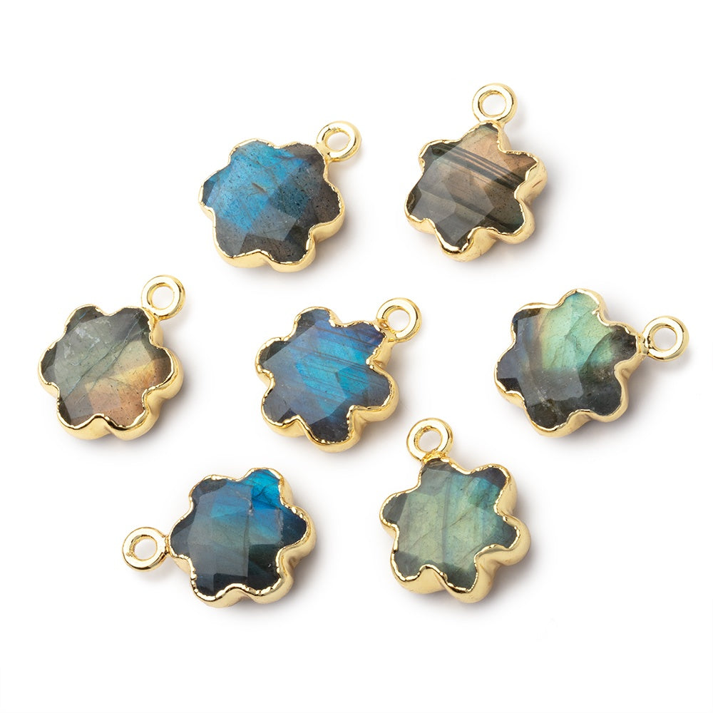 13mm Gold Leafed Labradorite Faceted Flower with Multi Color Flash 1 Pendant -  BeadsofCambay.com