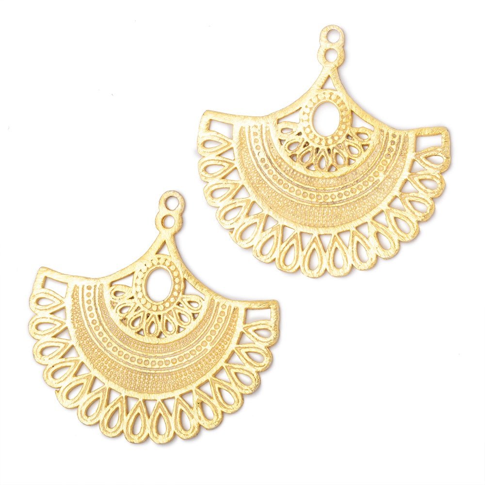 34.5mm 22kt Gold Plated Brushed Filigree Fan Charm Set of 2 pieces - Beadsofcambay.com