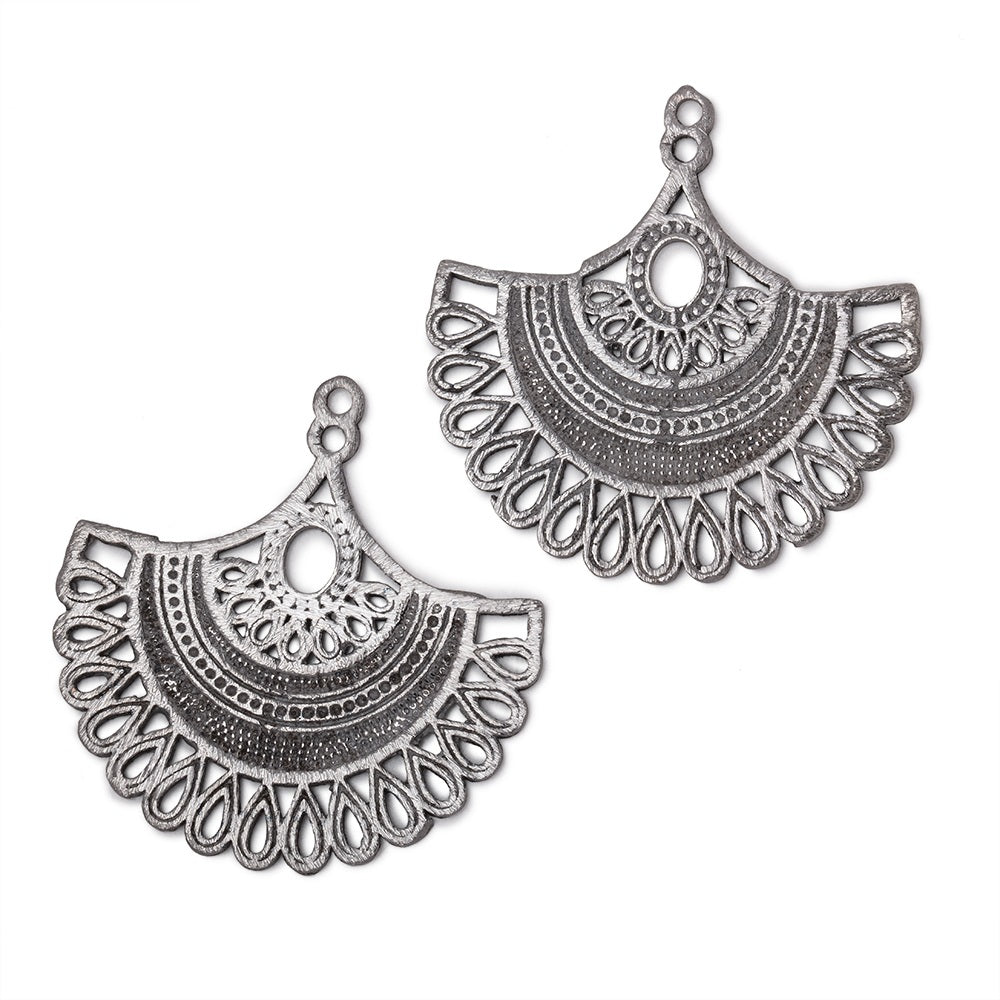 34.5mm Black Gold Plated Brushed Filigree Fan Charm Set of 2 pieces - Beadsofcambay.com