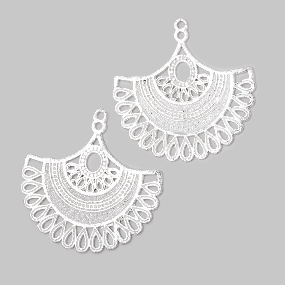 34.5mm Silver Plated Brushed Filigree Fan Charm Set of 2 pieces - Beadsofcambay.com