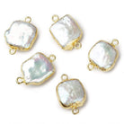 10-12mm Gold Leafed White Square Freshwater Pearl Connector Focal Bead 1 piece - BeadsofCambay.com
