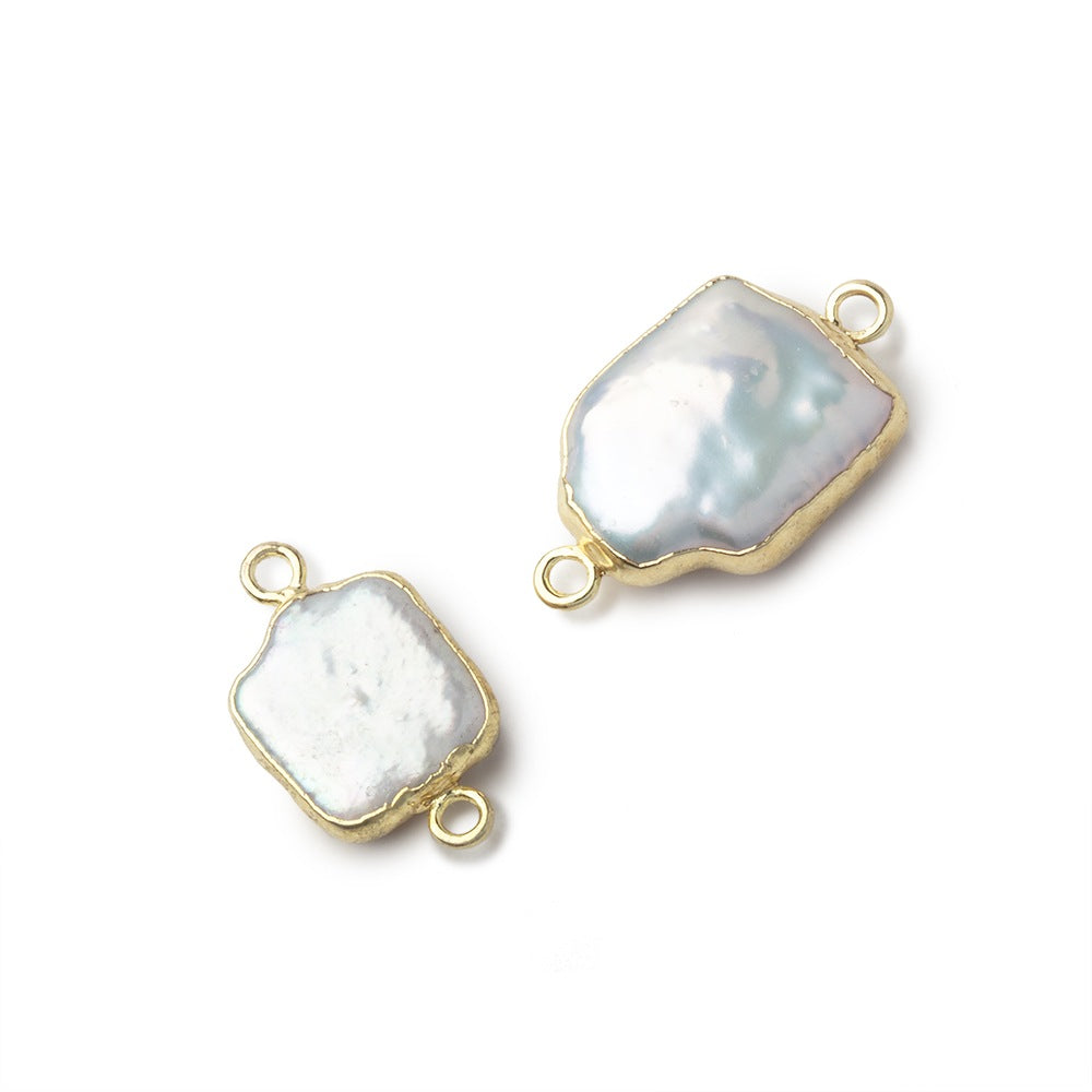 10-12mm Gold Leafed White Square Freshwater Pearl Connector Focal Bead 1 piece - BeadsofCambay.com