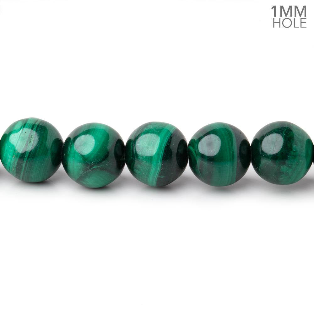 8mm Malachite Plain Round Beads 15.5 inch 51 pieces 1mm hole - BeadsofCambay.com