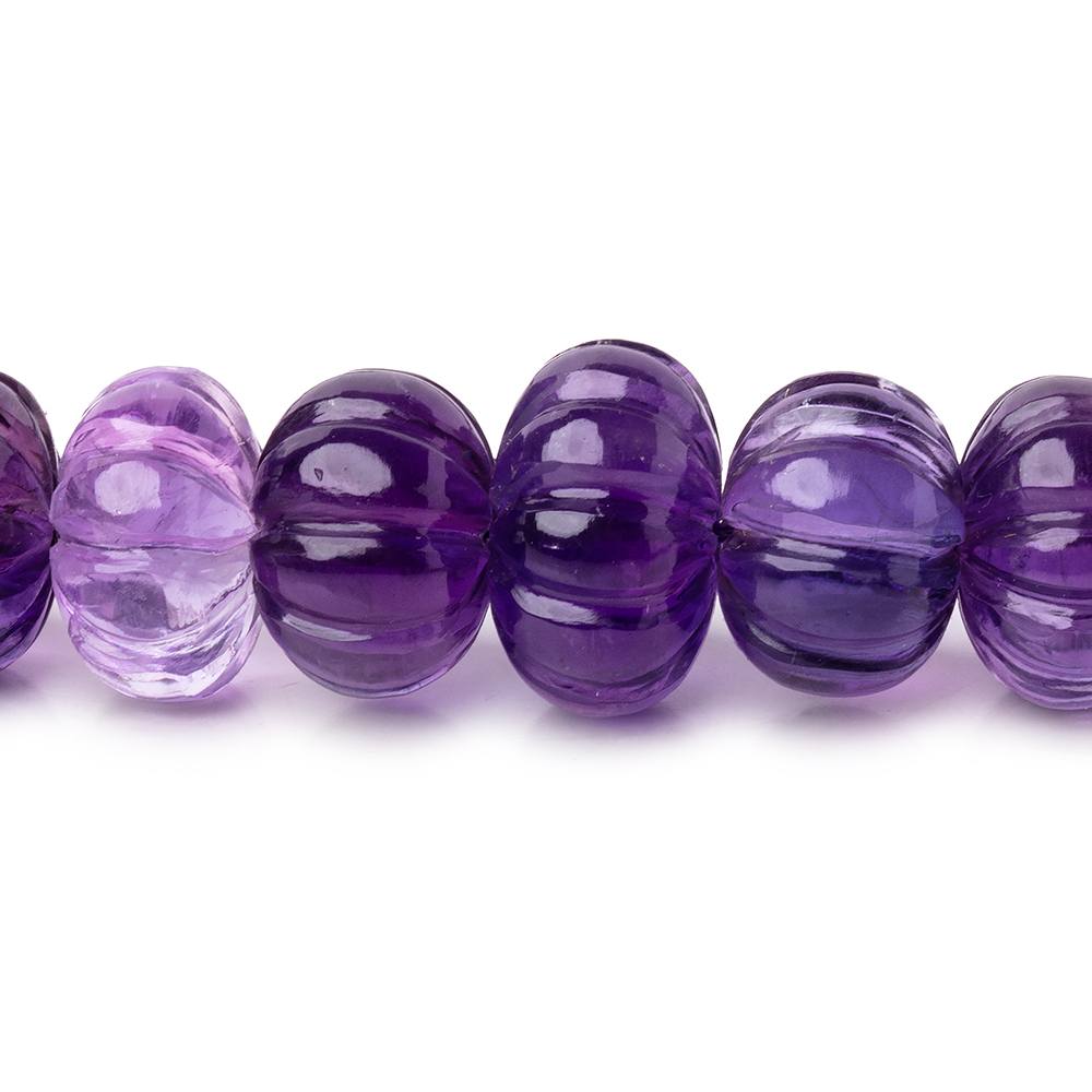 6.5-13mm Amethyst Hand Carved Melon Rondelles 18 inch 69 beads AA - BeadsofCambay.com