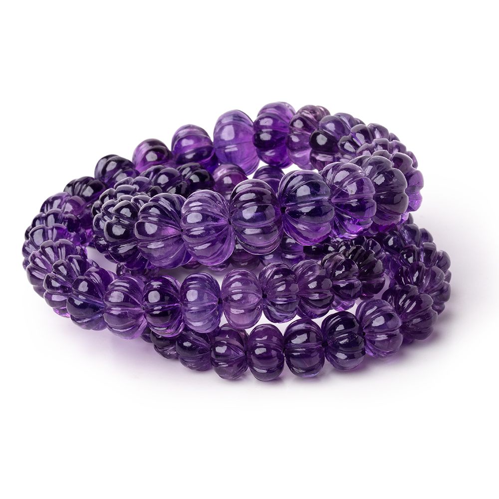 6.5-13mm Amethyst Hand Carved Melon Rondelles 18 inch 69 beads AA - BeadsofCambay.com