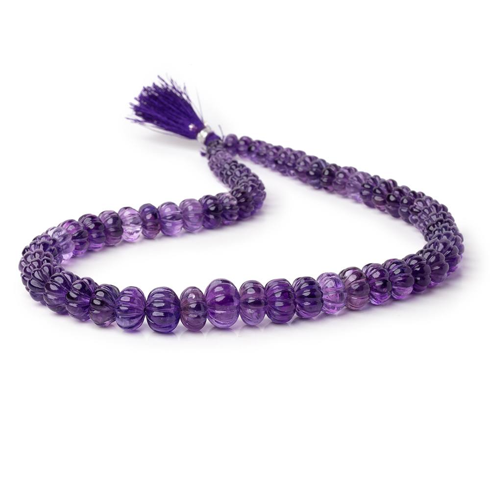 6.5-13mm Amethyst Hand Carved Melon Rondelles 18 inch 69 beads AA - BeadsofCambay.com