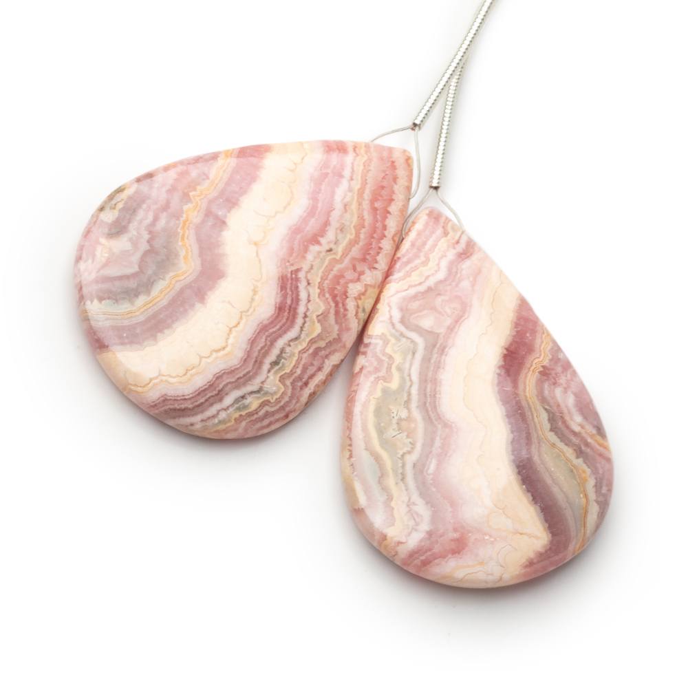 35 - 36mm Rhodochrosite Plain Pear Set of 2 Focal Pendants - Beadsofcambay.com