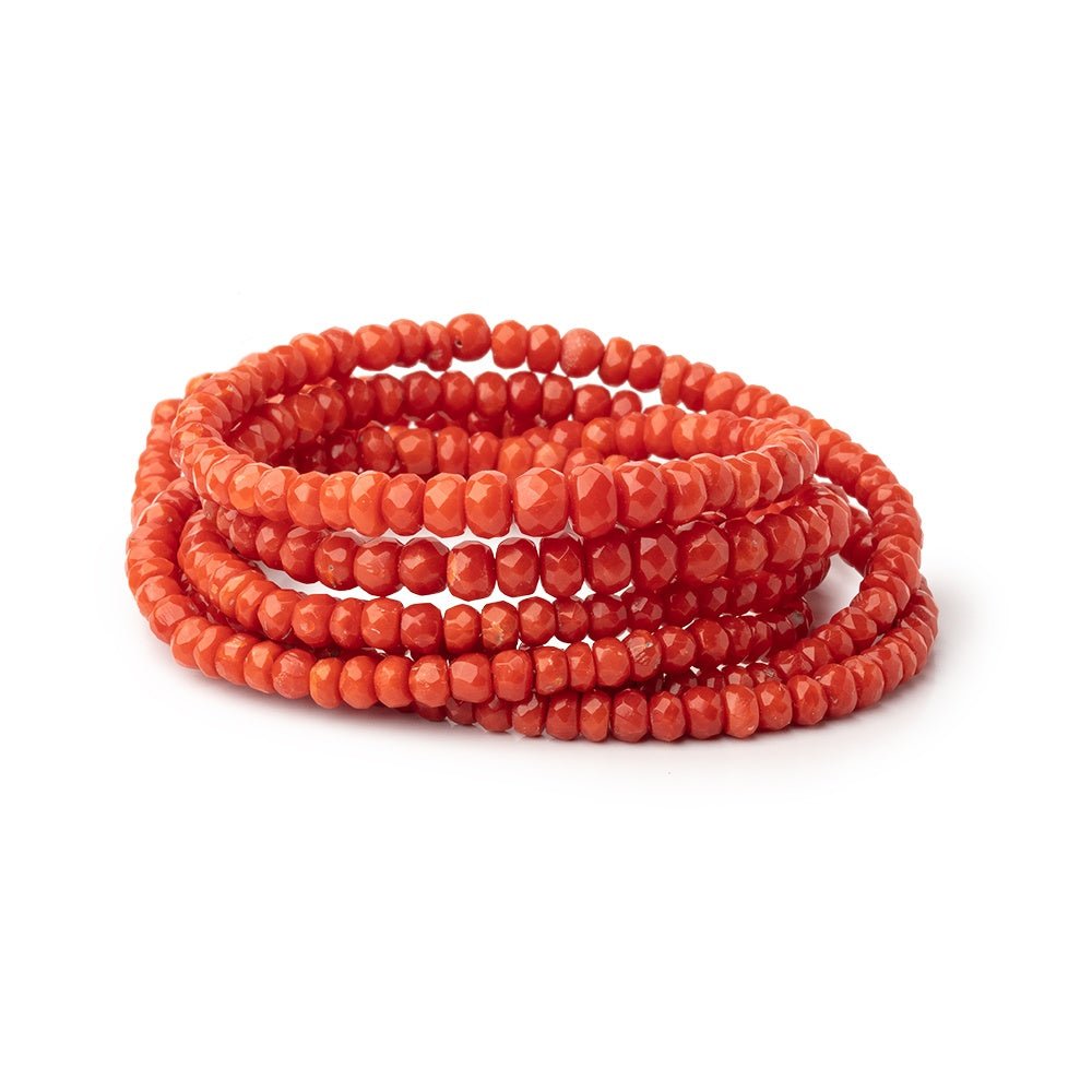 3.5-5mm Natural Red Coral Faceted Rondelle Beads 18 inch 165 pieces - Beadsofcambay.com
