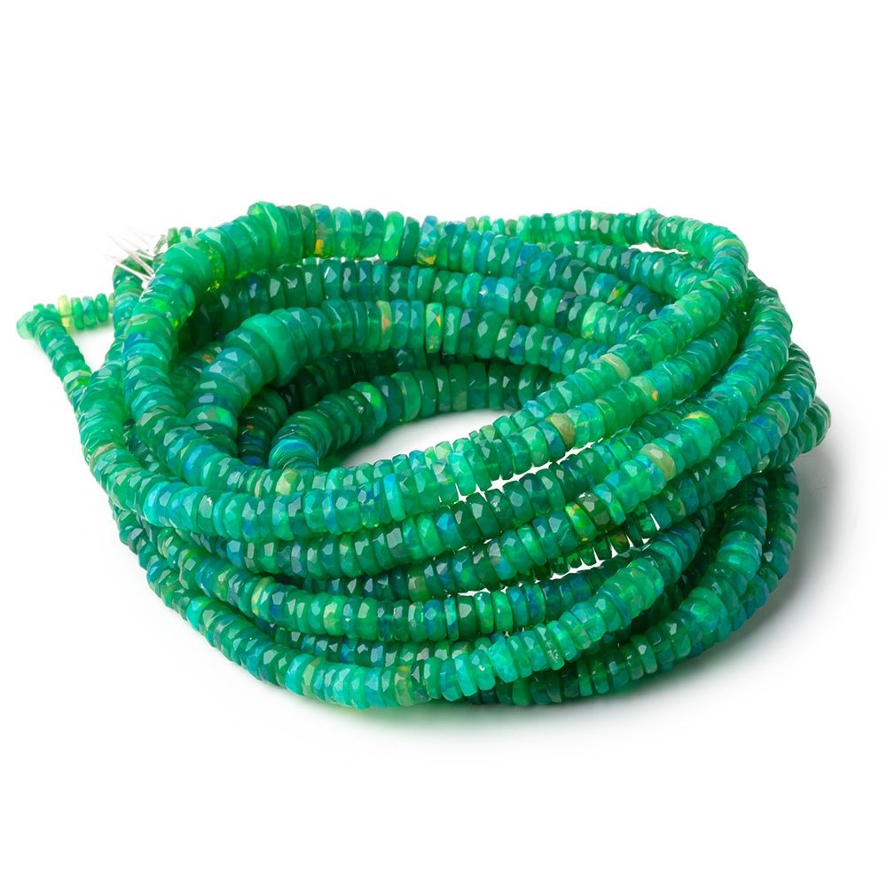 3.5 - 6.5mm Kelly Green Ethiopian Opal Faceted Heishi 16 inch 228 Beads AA - Beadsofcambay.com