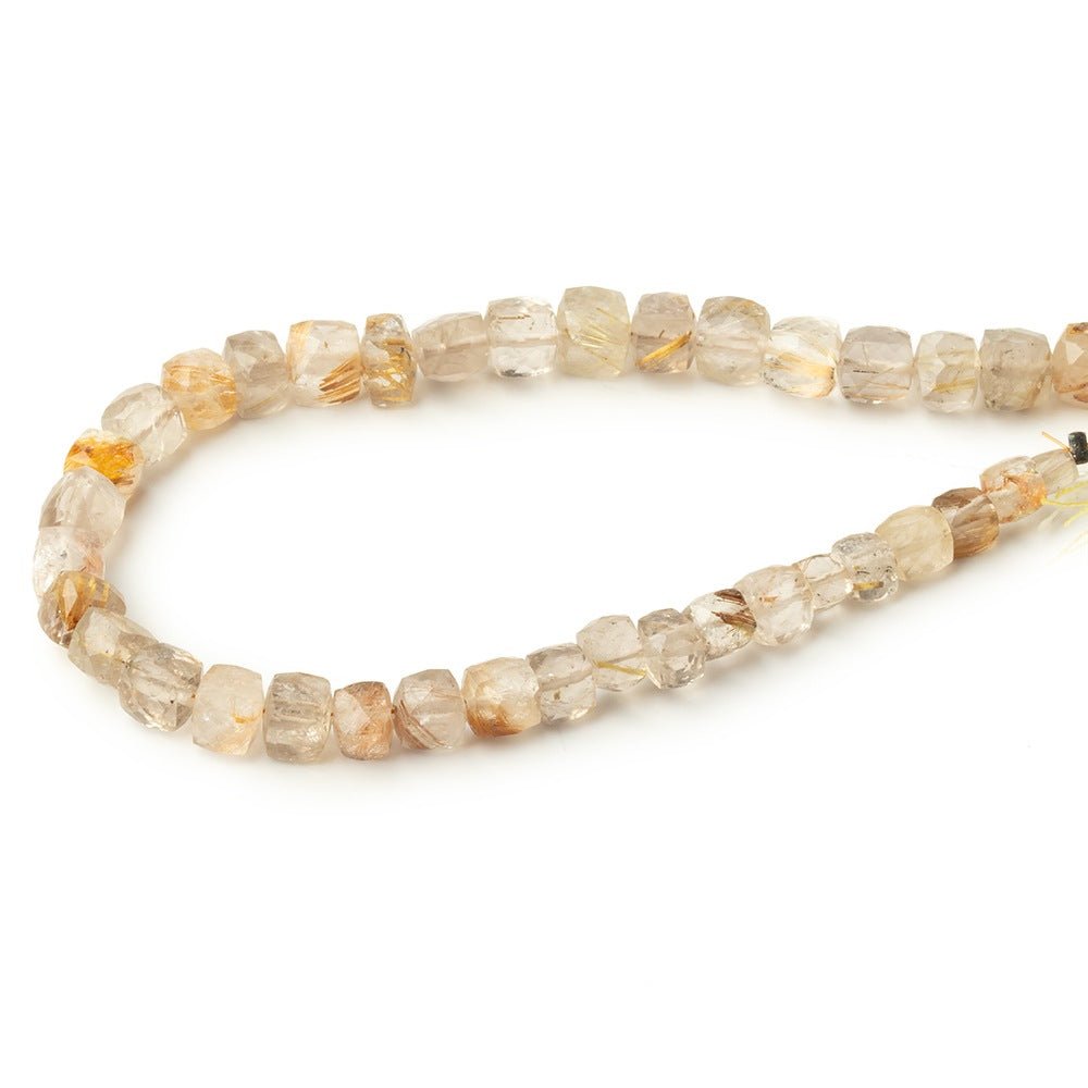 3.5 - 7mm Rutilated Quartz Faceted Cube Beads 8 inch 39 pieces - Beadsofcambay.com