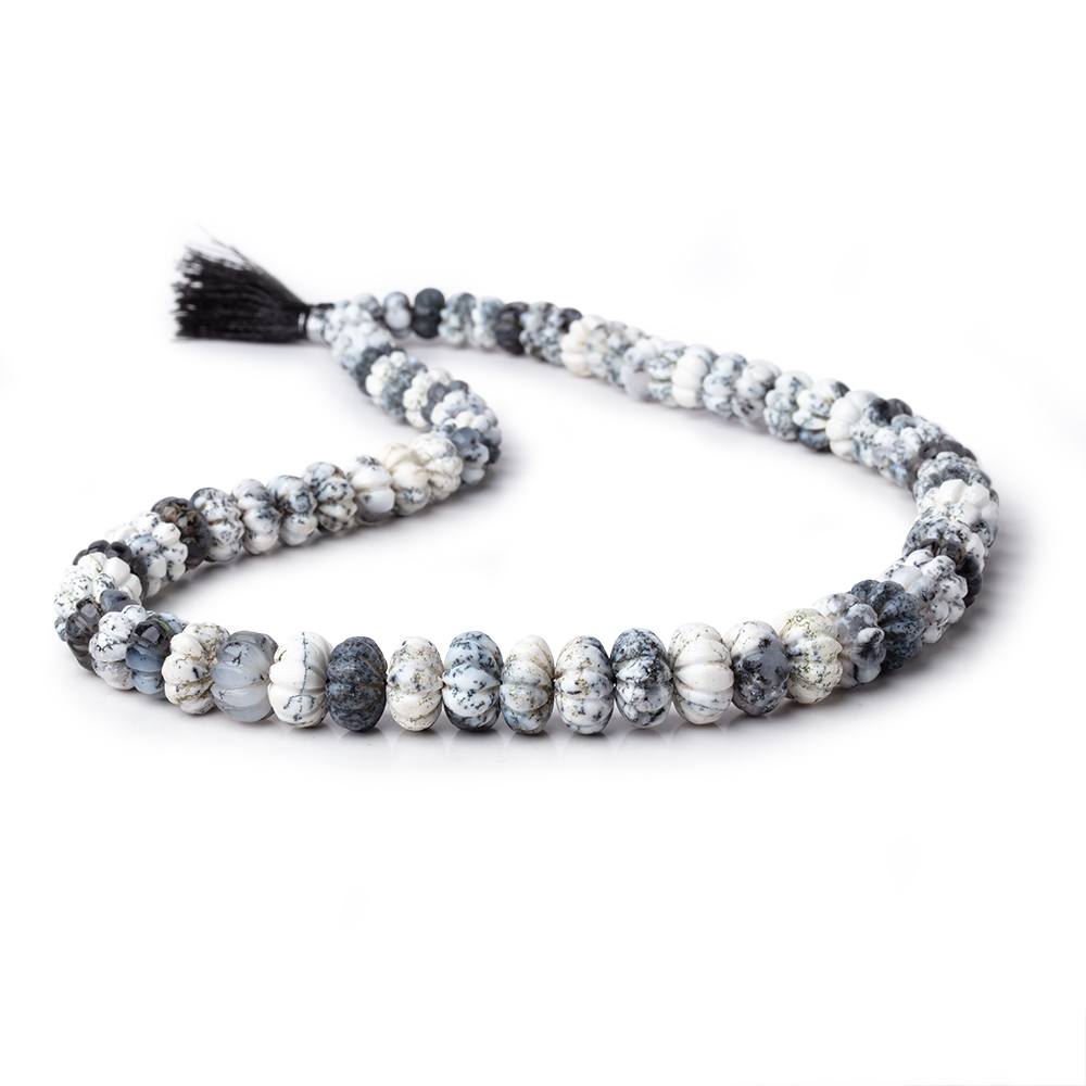Beadsofcambay 7.5-12.5mm Dendritic Opal Hand Carved Melon Rondelles 18 inch 74 beads AA View 1
