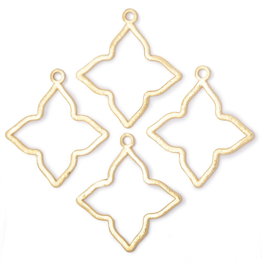 35mm 22kt Gold Plated Brushed 4 Point Star Charm Set of 4 pieces - Beadsofcambay.com