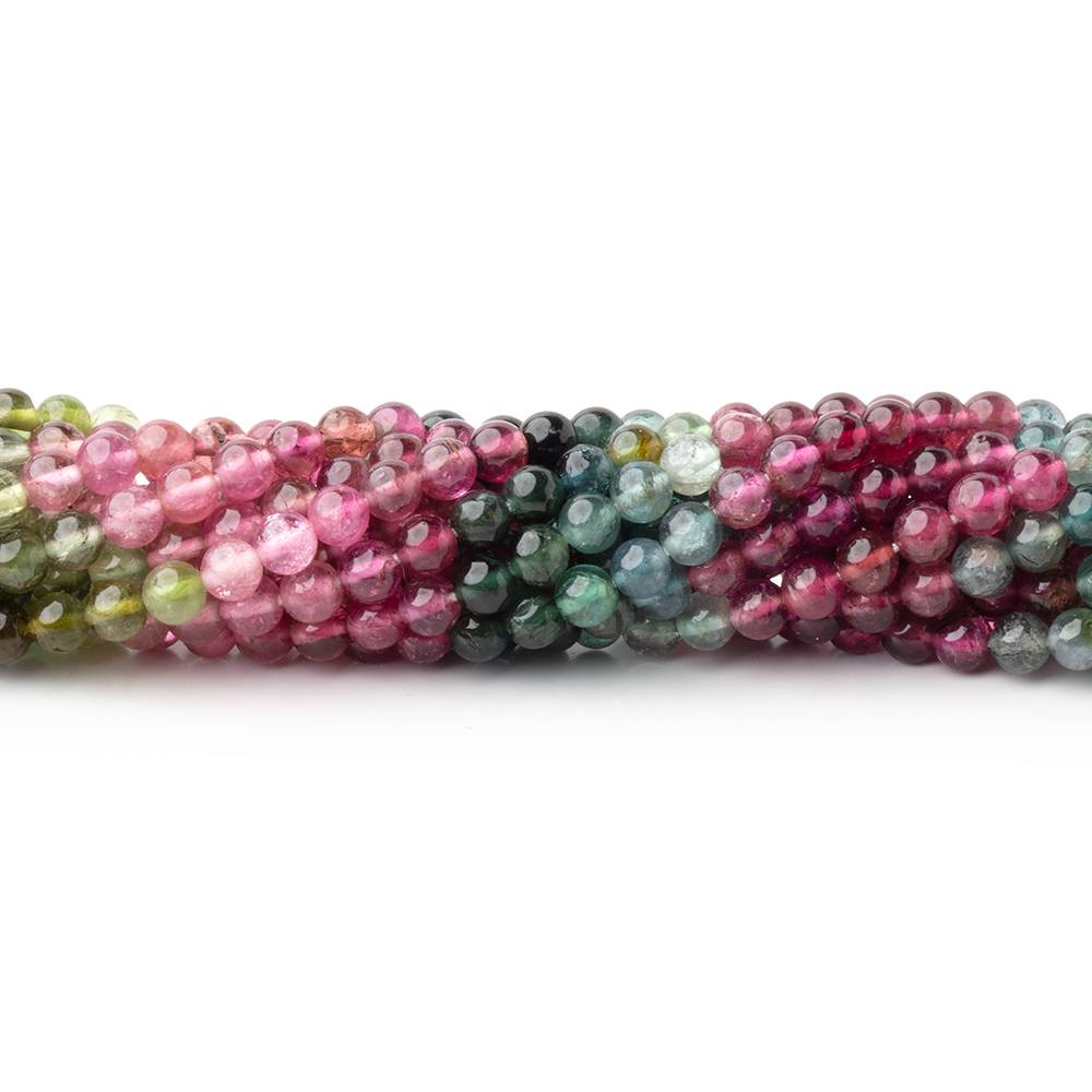 3.5mm Multi Color Tourmaline Plain Round Beads 15.75 inch 115 pieces - Beadsofcambay.com