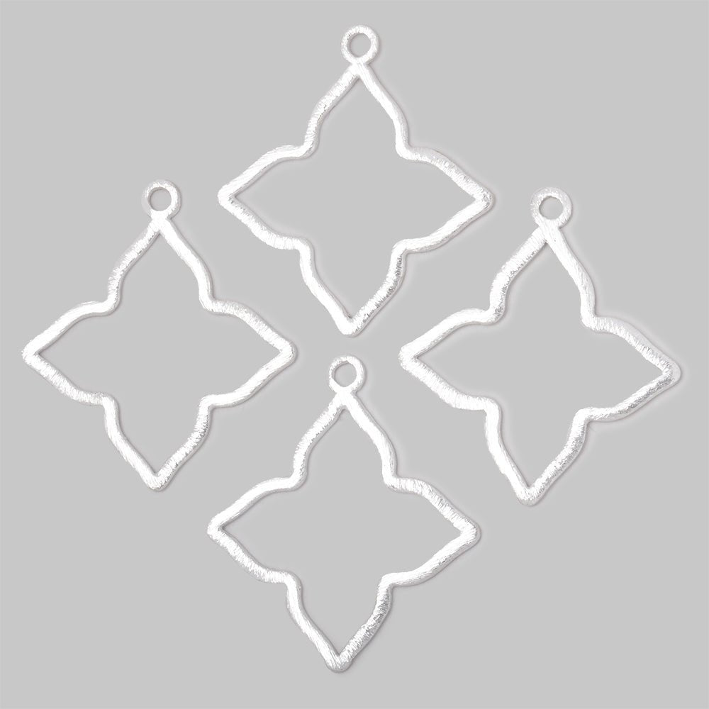 35mm Silver Plated Brushed 4 Point Star Charm Set of 4 pieces - Beadsofcambay.com