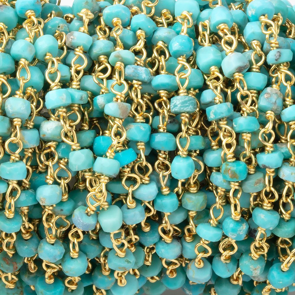 3.5mm Sleeping Beauty Turquoise Faceted Rondelles on Vermeil Chain - Beadsofcambay.com