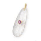 35x13mm Crystal Quartz Carved Pear with Bezel Ruby Inlay 1 Pendant - Beadsofcambay.com