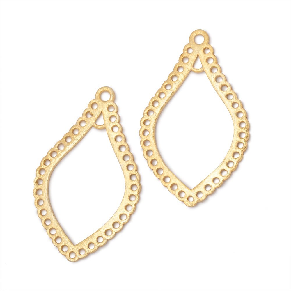 35x21mm 22kt Gold Plated Brushed Filigree Tear Drop Charm Set of 2 pieces - Beadsofcambay.com
