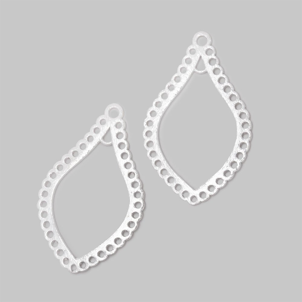 35x21mm Silver Plated Brushed Filigree Tear Drop Charm Set of 2 pieces - Beadsofcambay.com