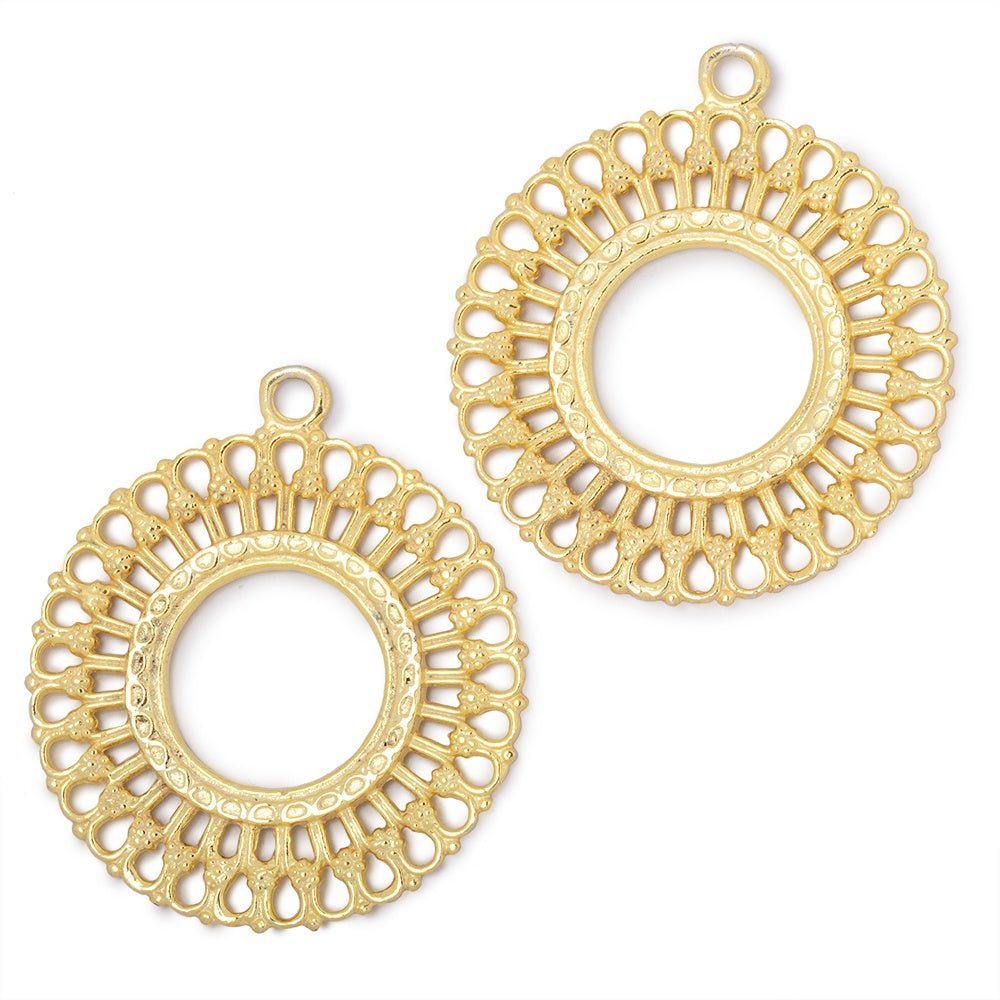 37mm 22kt Gold Plated Round Filigree Charm Set of 2 pieces - Beadsofcambay.com