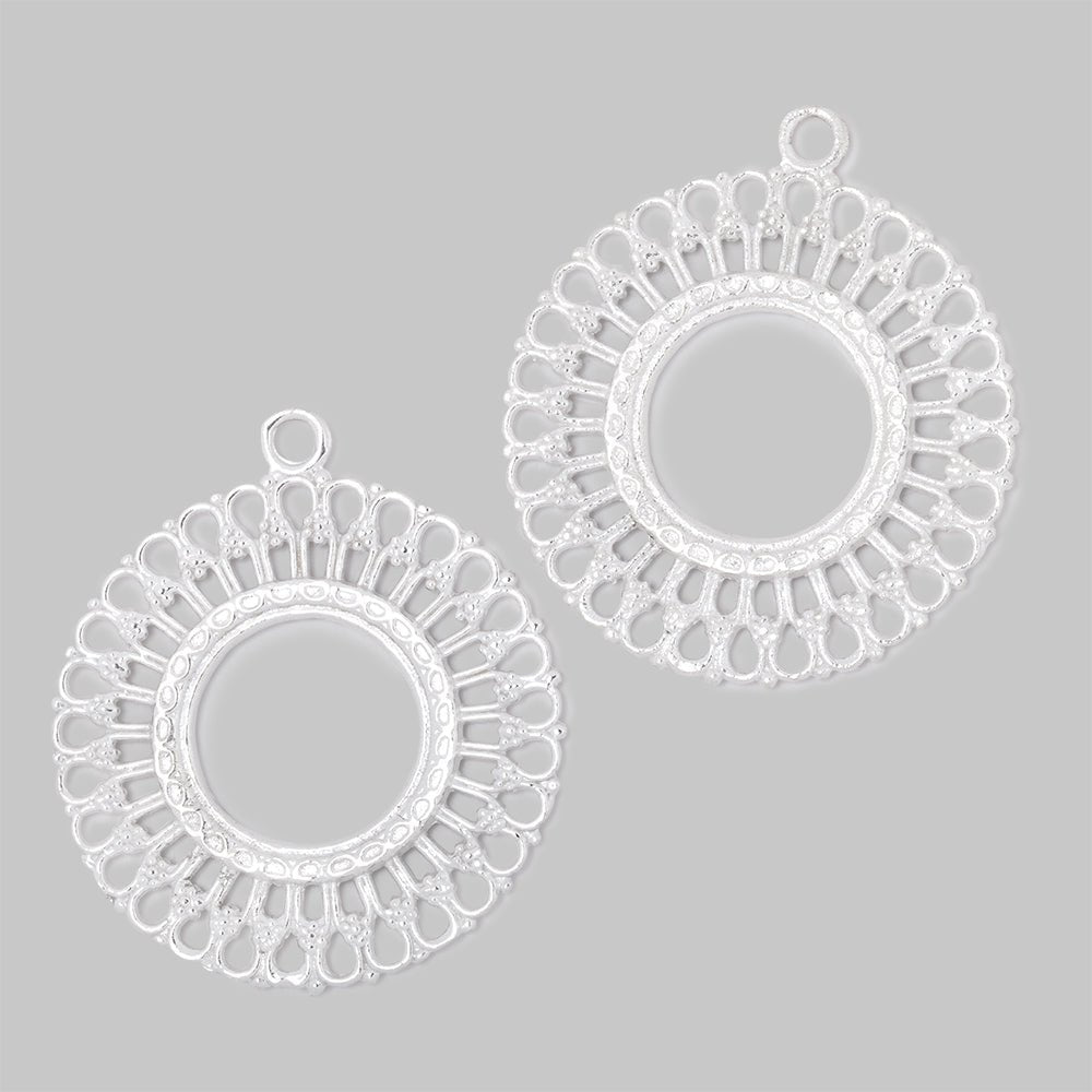 37mm Silver Plated Round Filigree Charm Set of 2 pieces - Beadsofcambay.com