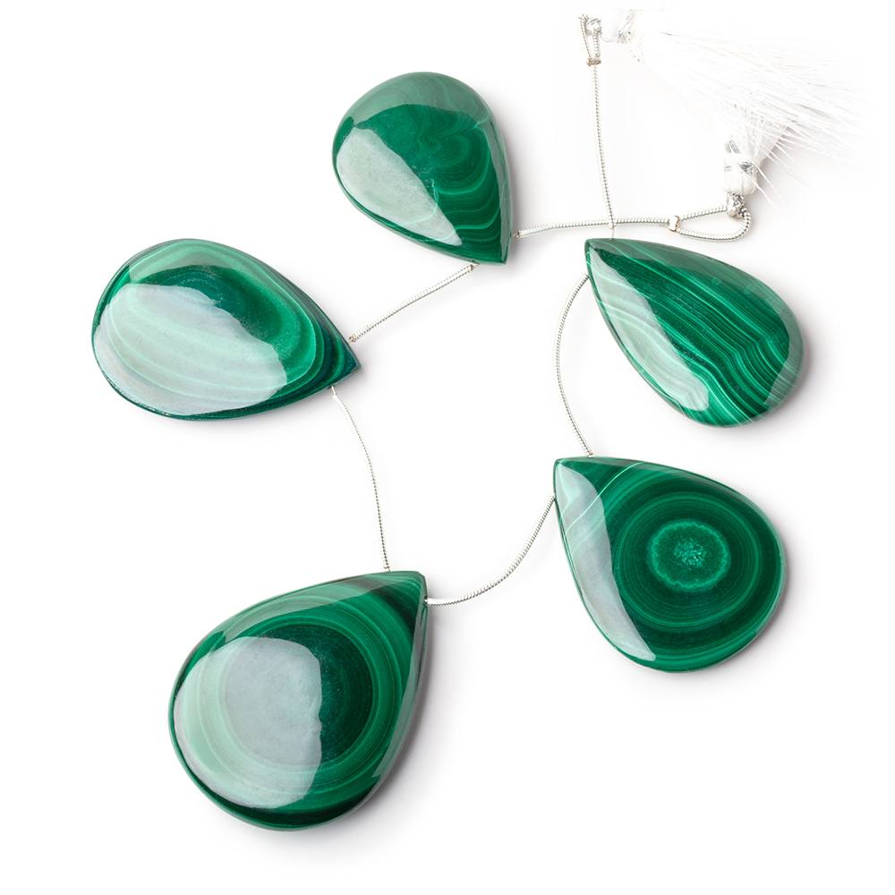 37x27 - 49x37mm Malachite Plain Pear Briolettes 6 inch 5 Beads - Beadsofcambay.com