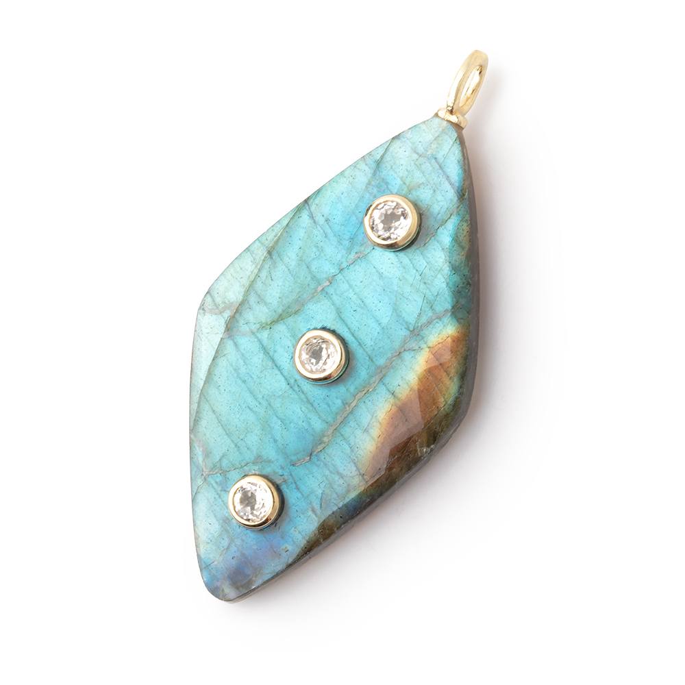 38x21.5mm Labradorite Faceted Kite with Bezeled Topaz Inlays 1 Pendant - Beadsofcambay.com