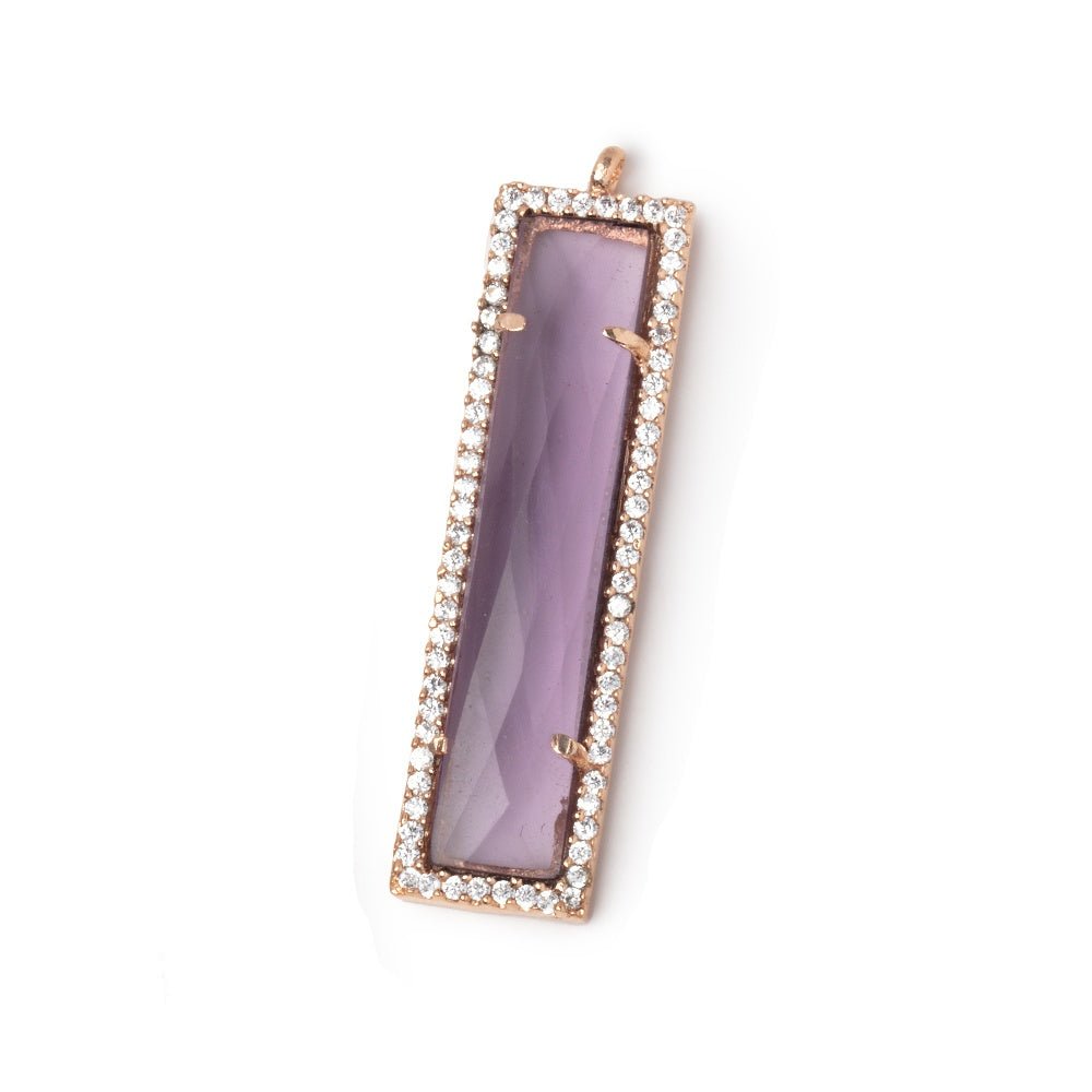 39x10.5mm Rose Gold CZ Bezel Purple Hydro Quartz Bar Pendant 1 Focal - Beadsofcambay.com