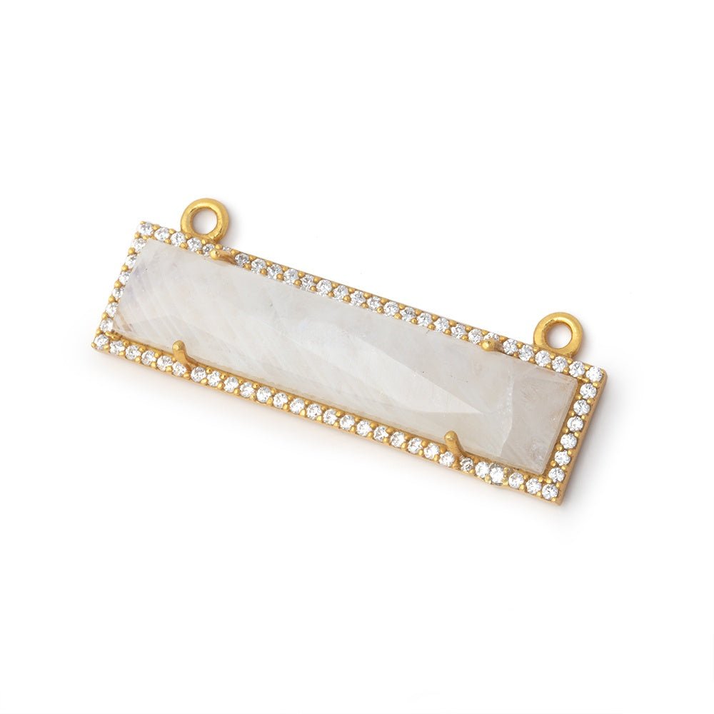 39x10.5mm Vermeil Bezel CZ Rainbow Moonstone Bar Connector 1 piece - Beadsofcambay.com