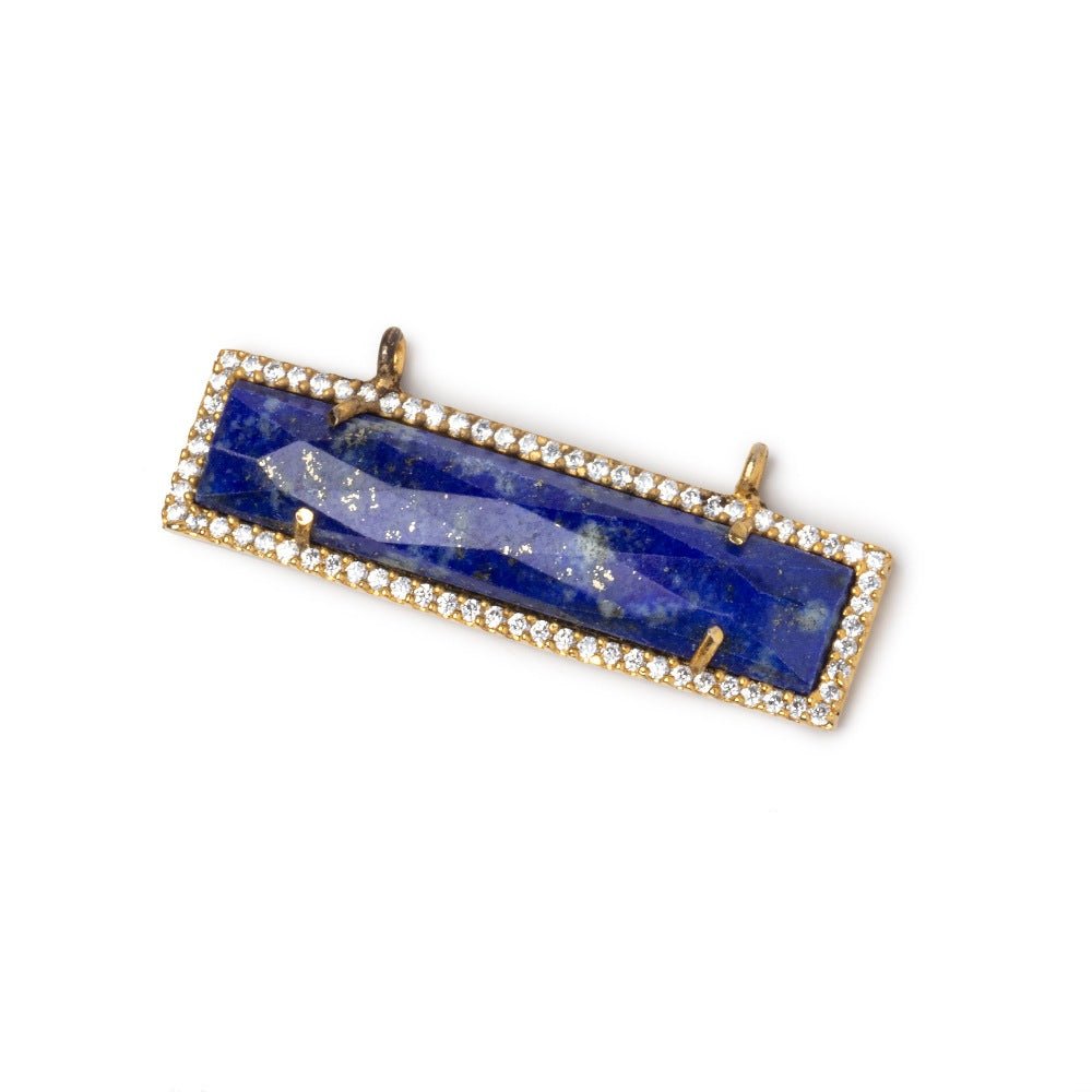 39x10.5mm Vermeil CZ Bezel Lapis Lazuli Bar Connector 1 Focal - Beadsofcambay.com
