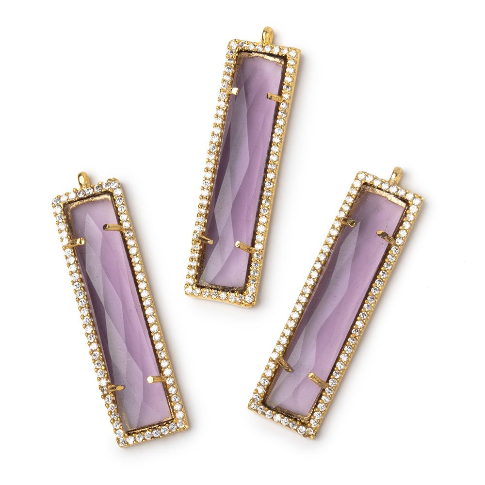 39x10.5mm Vermeil CZ Bezel Purple Hydro Quartz Bar Pendant 1 Focal - Beadsofcambay.com