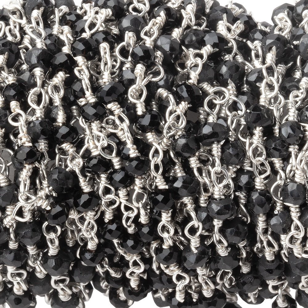 3mm Black Spinel Silver Plated Wire Wrapped Chain - Beadsofcambay.com