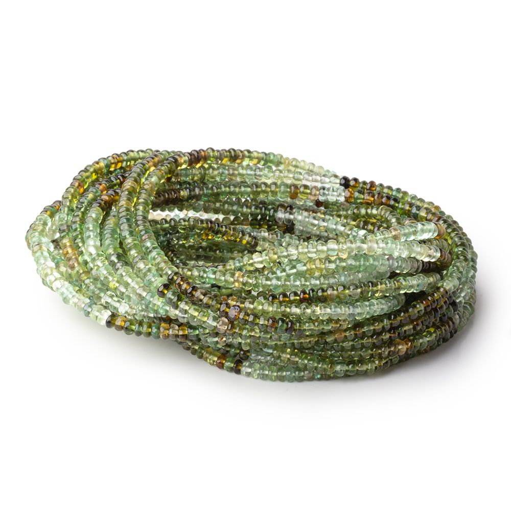 3mm Green Afghani Tourmaline Plain Rondelle Beads 16 inch 215 pieces - Beadsofcambay.com