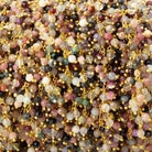 3mm Multi Gem Micro Faceted Rounds & Cubes on Gold Plated Dangling Chain - Beadsofcambay.com
