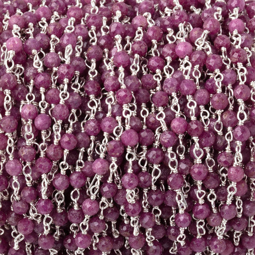 3mm Ruby Micro Faceted Rounds on Silver Plated Chain - Beadsofcambay.com