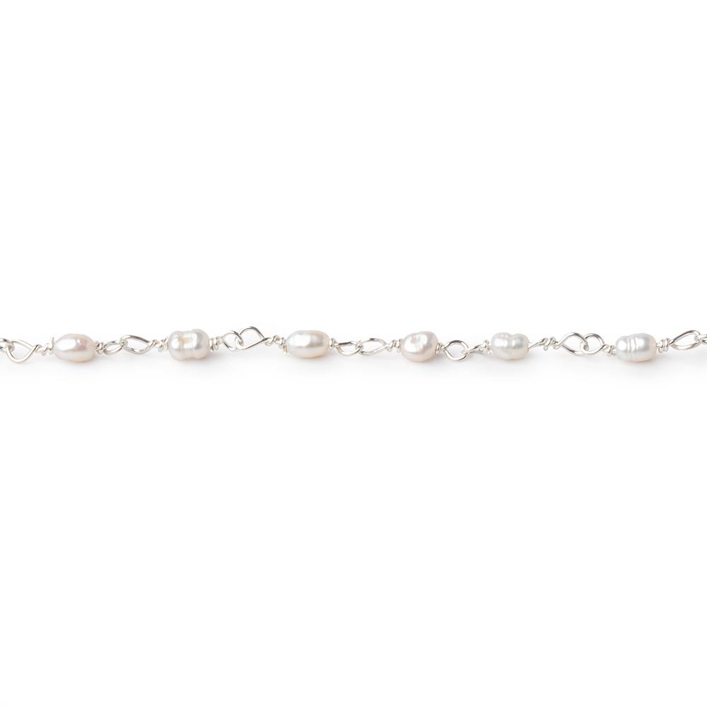 3x2mm White Rice Pearls on .925 Silver Chain - Beadsofcambay.com