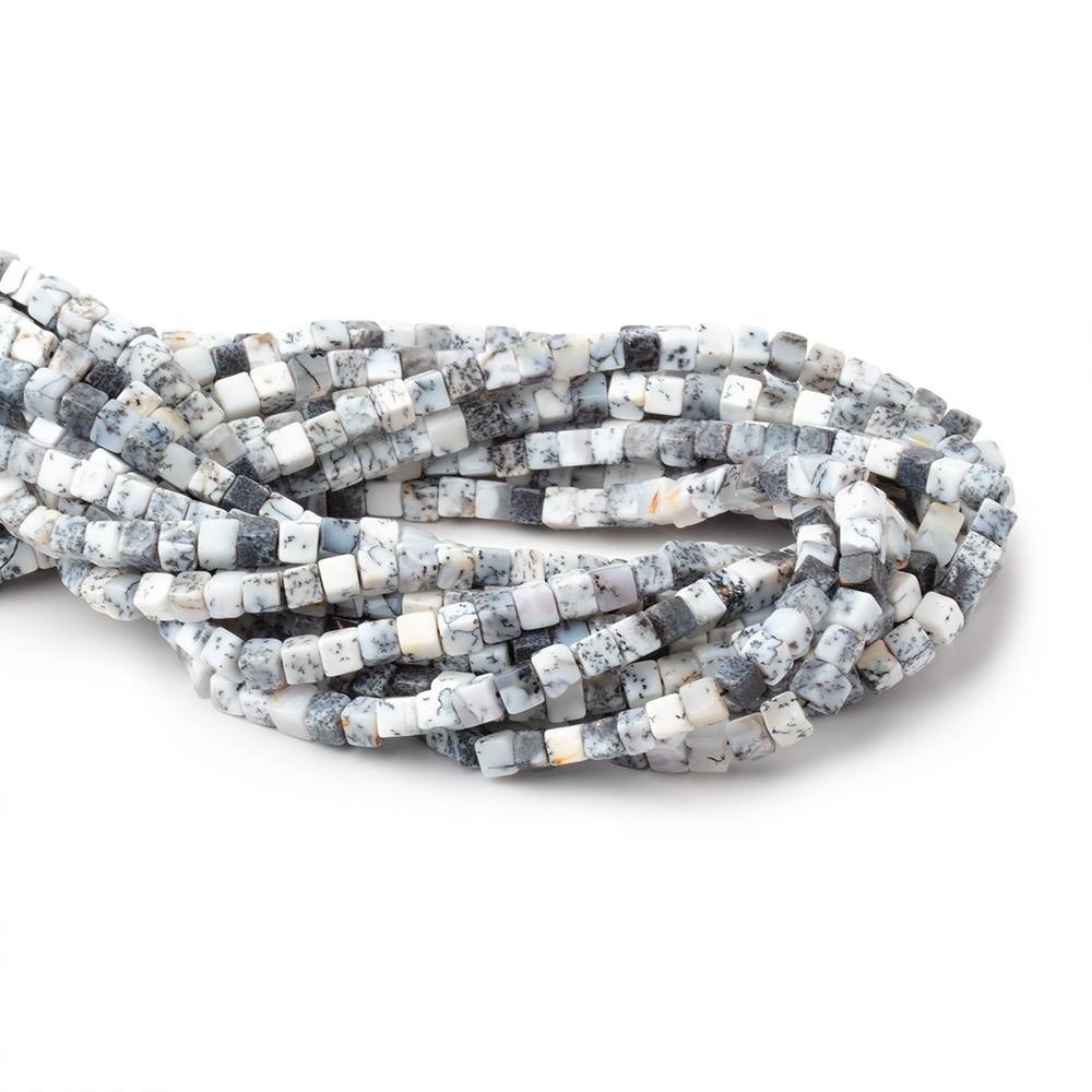 4 - 4.5mm Dendritic Opal Plain Cube Beads 13.75 inch 78 pieces - Beadsofcambay.com