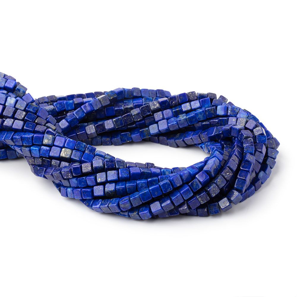 4 - 4.5mm Lapis Lazuli Plain Cube Beads 14 inch 78 pieces - Beadsofcambay.com