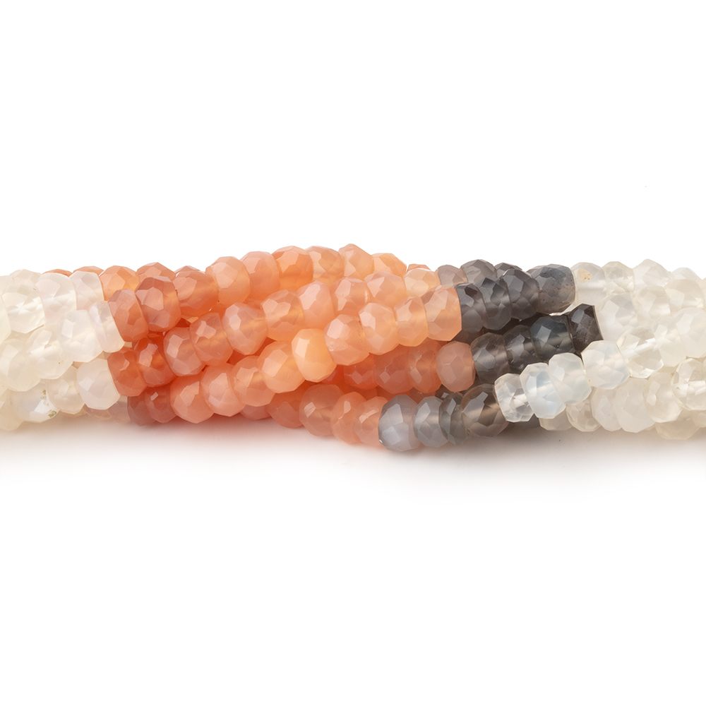 4 - 4.5mm Multi Color Moonstone Faceted Rondelle 14 inches 124 Beads - Beadsofcambay.com