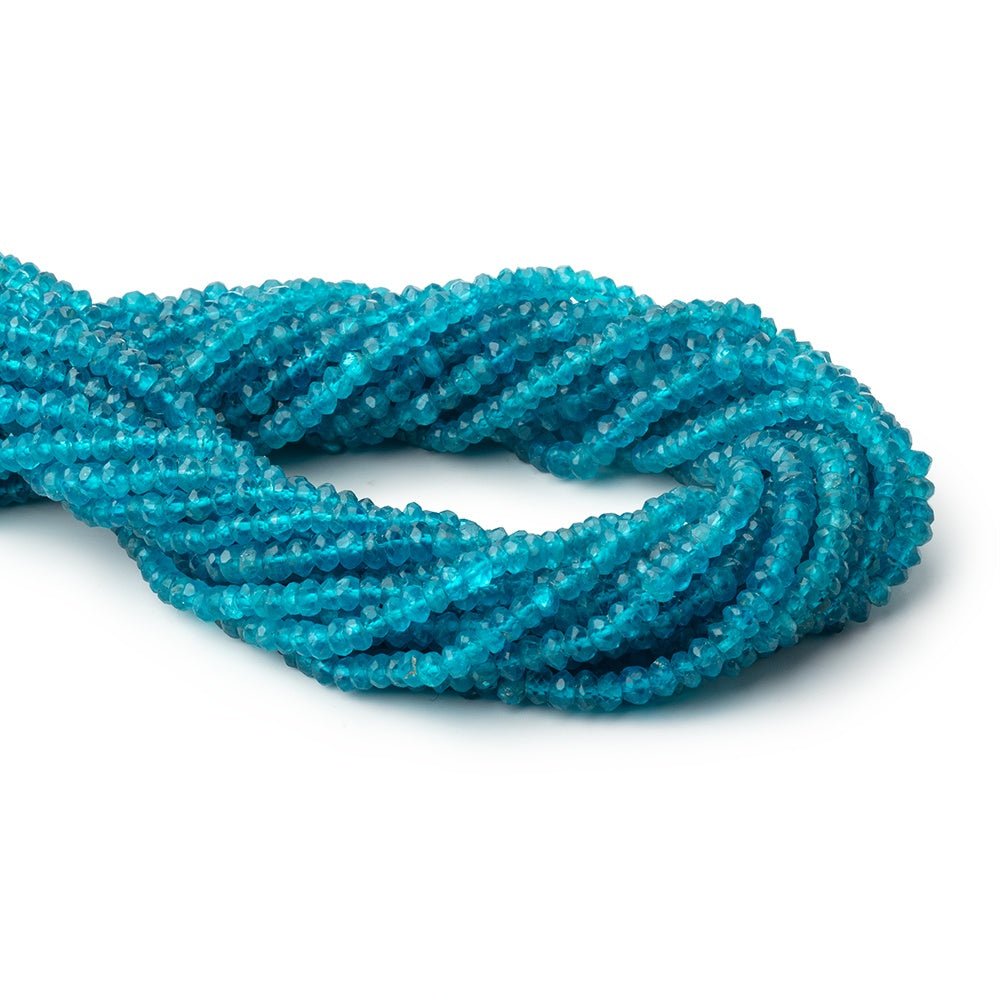 4 - 4.5mm Neon Blue Apatite Faceted Rondelle 13 inch 110 Beads - Beadsofcambay.com