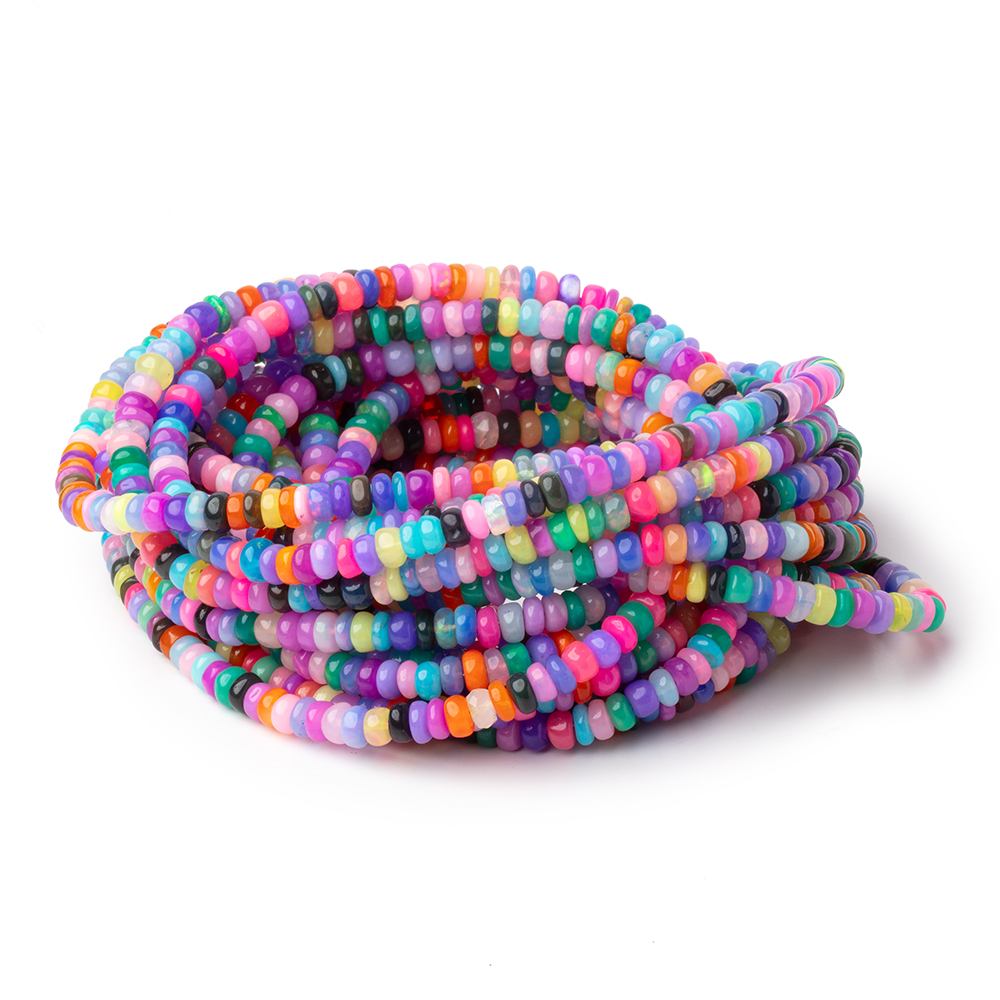4 - 4.5mm Neon Multi Color Ethiopian Opal Plain Rondelle Beads 16 inch 166 pieces - Beadsofcambay.com