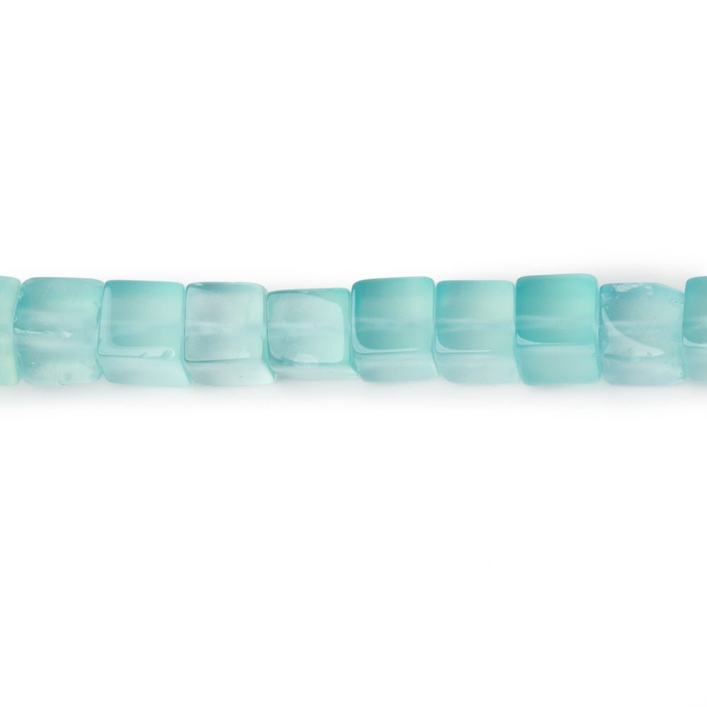 4 - 4.5mm Seafoam Blue Chalcedony Plain Cube Beads 14.5 inch 80 pieces - Beadsofcambay.com