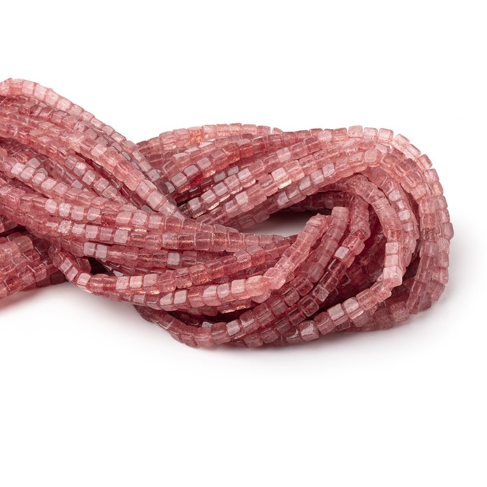 4 - 4.5mm Strawberry Quartz Plain Cube Beads 14 inch 78 pieces - Beadsofcambay.com