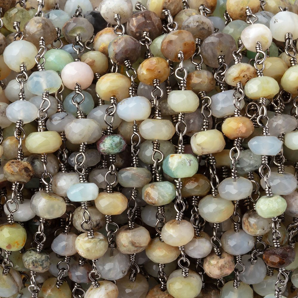 4 - 5mm Blue Peruvian Opal Faceted Rondelles on Black Gold Plated Chain - Beadsofcambay.com