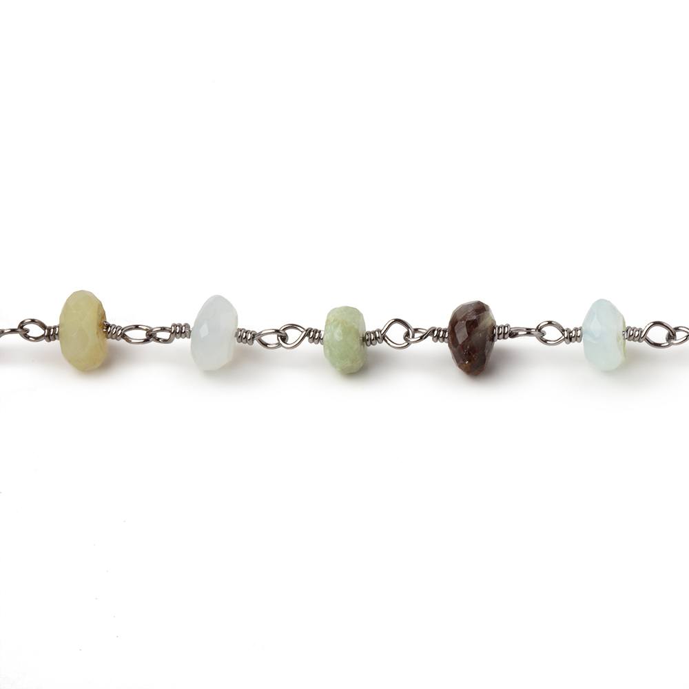 4 - 5mm Blue Peruvian Opal Faceted Rondelles on Black Gold Plated Chain - Beadsofcambay.com