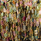 4 - 6mm Multi Color Tourmaline Plain Rectangles on Vermeil Chain - Beadsofcambay.com