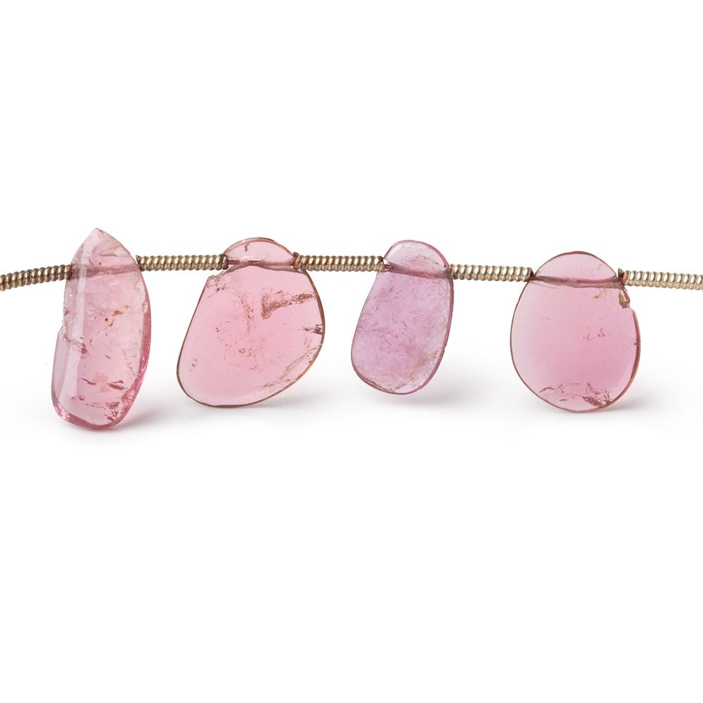 10-12mm Pink Tourmaline Top Drilled Natural Crystal Slices 21 beads - BeadsofCambay.com