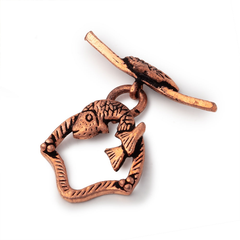 19x17mm Antiqued Copper Toggle with Koi Fish 1 piece - BeadsofCambay.com